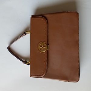 IMAN brown leather satchel purse with gold hardware. New.